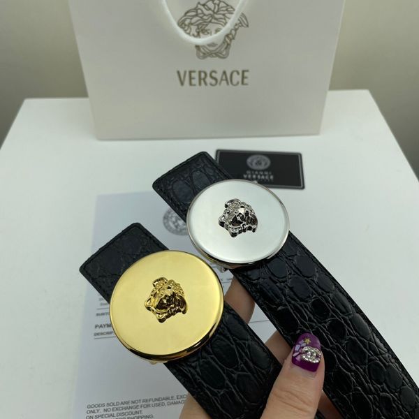 versace台灣官網 凡賽斯2021新款皮帶 HF牛皮石頭紋銅扣時尚腰帶