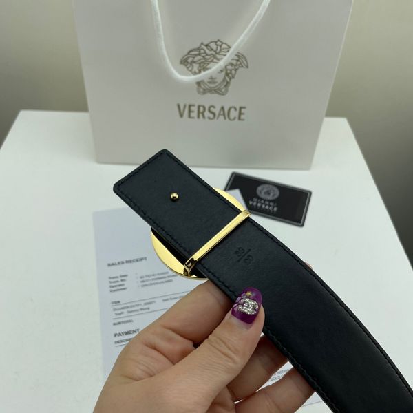 versace台灣官網 凡賽斯2021新款皮帶 HF牛皮石頭紋銅扣時尚腰帶