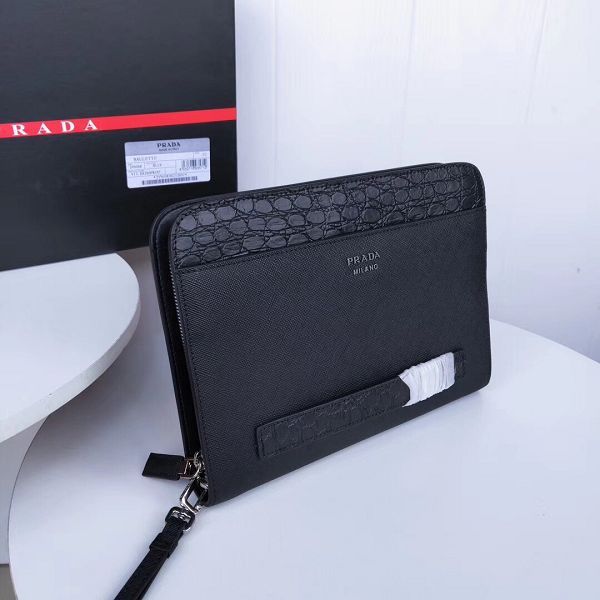prada包包 普拉達2020新款手包 YL2VN008時尚黑色證件包