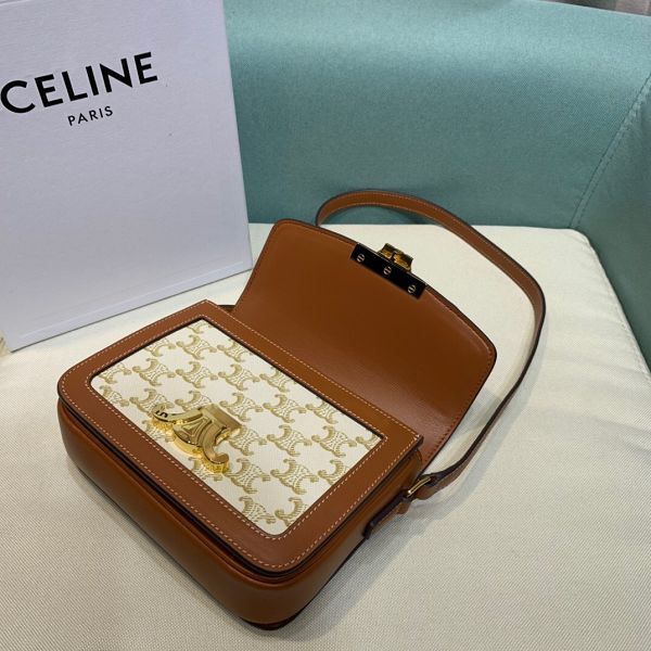 Celine包包 賽琳2021新款手提包 DS0129凱旋門經典印花焦糖皮革單肩斜挎包