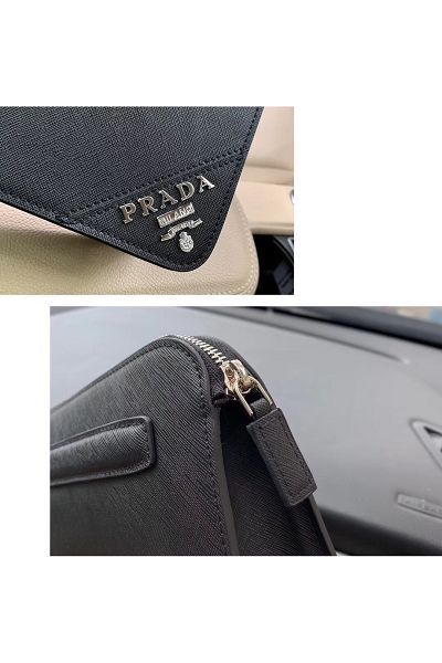 prada包包款式 普拉達新款手拿包 ZJ33113黑色十字紋男士耐磨證件袋
