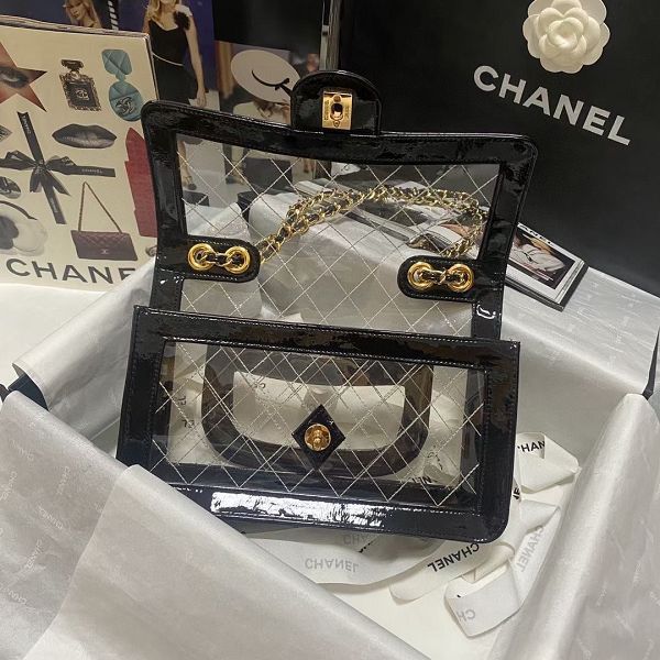 chanel包包 香奈兒2023新款手提包 DS1112透明格子單肩斜挎包