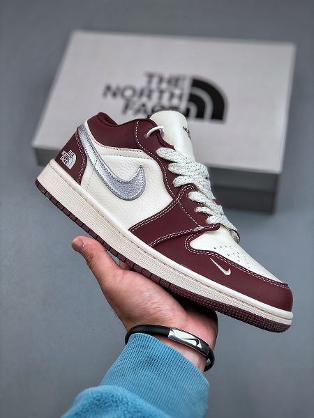 Air Jordan 1 Retro Low x The North Face 2025最新男女款運動鞋 白酒紅小鉤滿天星
