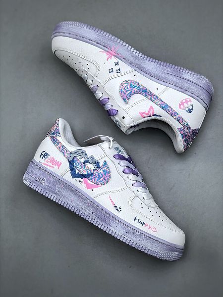 Nike Air Force 1'07 Low Double Hearts 2025最新男女款 二次元手繪塗鴉 粉藍雙心 空軍一號低幫休閒板鞋