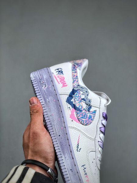 Nike Air Force 1'07 Low Double Hearts 2025最新男女款 二次元手繪塗鴉 粉藍雙心 空軍一號低幫休閒板鞋