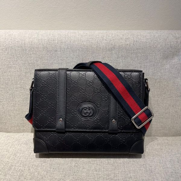 gucci包包 古馳2022新款手提包 DSG3301-7男士黑色印花壓紋單肩斜跨包